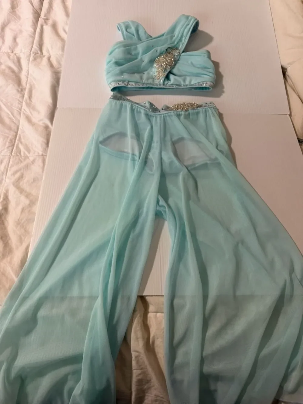 The Line up solo dance costume 2 piece blue wide leg illusion XXS adult